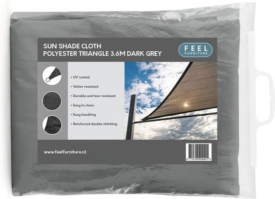 Feel Home - Toile d'ombrage - Protection solaire - Triangle - 3,6 m - Gris foncé