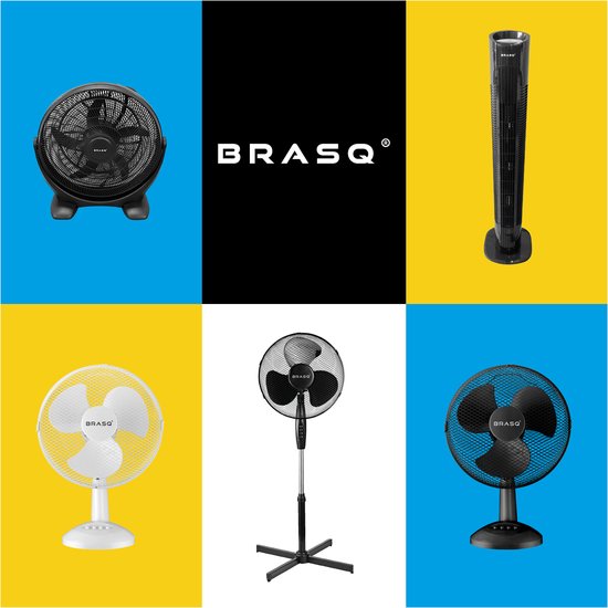 BRASQ Ventilateur trépied - 40 cm - Blanc - Réglable en hauteur - 3 vitesses - 40 watts