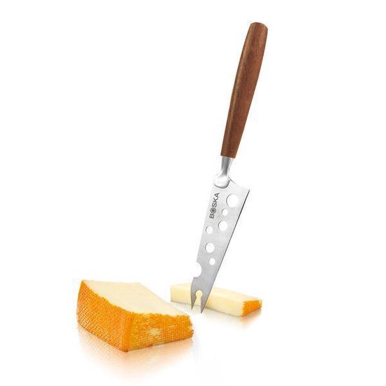 Couteau à fromage Boska demi-doux Vienne No.2 - Pointe fourchue - Non-adhésif - Bois de hêtre fumé