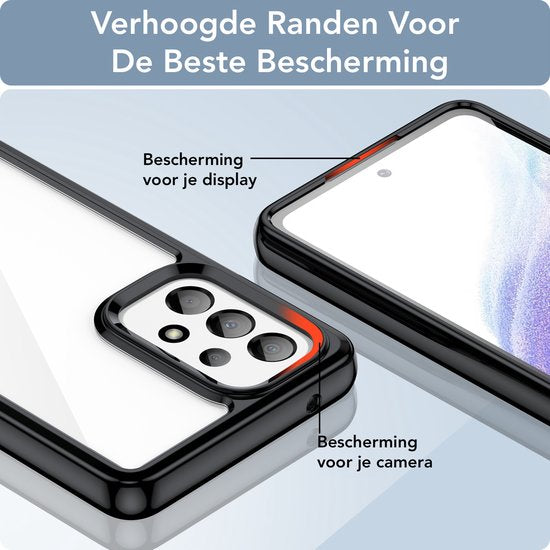 Podec Case Suitable for Samsung Galaxy A53 Black and Transparent Phone Case - Anti-Shock Case Cover with 2x Screen Protector