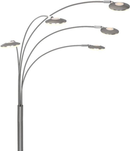 Lampadaire Synna 1327ST - Lampe à arc LED orientable et dimmable en acier et verre, Design moderne, Mexlite, avec 5 sources lumineuses (4,5W) et cordon de 235 cm