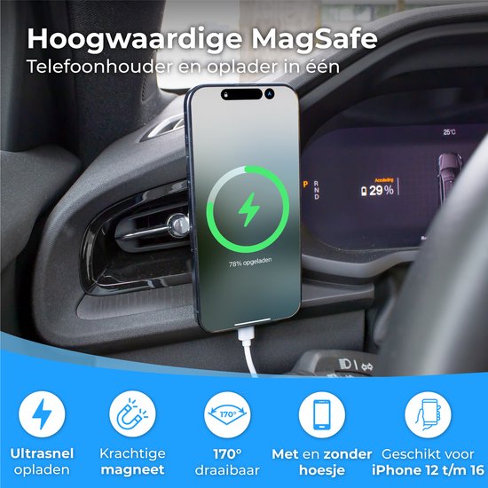 Nuvance - Supports de téléphone pour voiture - Convient pour MagSafe iPhone 12/13/14/15 - Support de téléphone avec chargeur sans fil - Supports de voiture magnétiques - Blanc