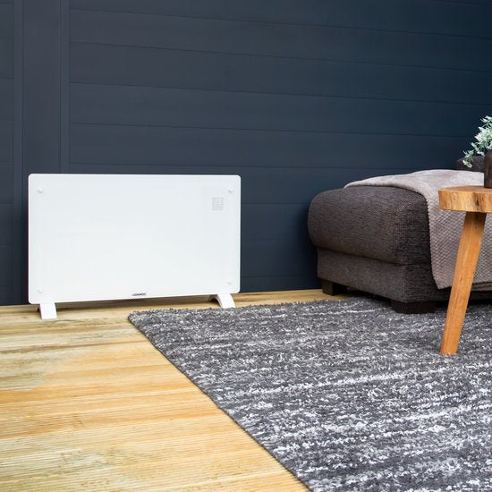 VONROC Chauffage électrique de luxe - Convecteur avec panneau en verre - 1000W/2000W - Chauffe les pièces jusqu'à 24m2 - Contrôlé par l'application (via Wifi) et manuellement - Thermostat et minuterie réglables - Blanc