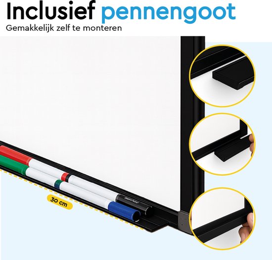 BRASQ Tableau blanc 60×45 cm magnétique - avec accessoires (marqueurs, gomme, aimants) - Tableau noir - Tableau magnétique - noir
