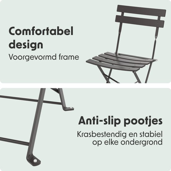 LifeGoods Set Bistro - Acier - 3 pièces - Set de jardin - Pliable - Set de balcon avec table - Résistant aux intempéries - Gris foncé