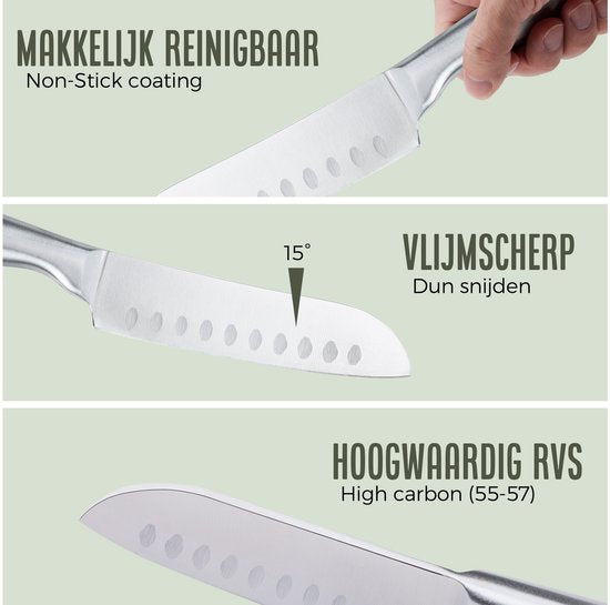 COOCK - Set de couteaux avec bloc et planche à découper pliante - Couteaux de cuisine avec ciseaux et acier d'affûtage (aiguiseur de couteaux) - Set d'ustensiles de cuisine 17 pièces dans un bloc à couteaux - Avec revêtement résistant aux rayures - Entièr