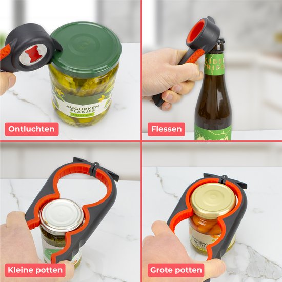 Nuvance Ouvre-boîte - 10 en 1 - Ouvre-bouteille - Ouvre-bocal - Ouvre-bière - Aide culinaire - Ouvre-boîte - Rouge