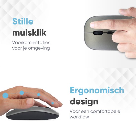 Souris sans fil Trendfield - Souris d'ordinateur rechargeable - Bluetooth - Souris ergonomique avec clic silencieux - Convient à tous les ordinateurs portables - Gris spatial