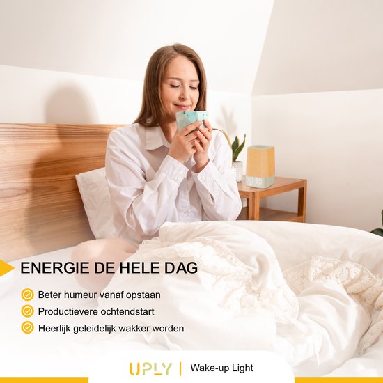 UPLY Lumière d'éveil - Avec prise de charge USB - Avec 30 sons - Réveil avec lumière - Bruit blanc - Réveil numérique