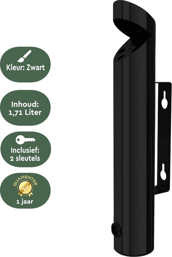 BRASQ Cendrier mural noir - Capacité de 1,7 litre - Cendrier d'extérieur