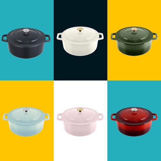 Casserole en fonte MOA - 7,2L - Pour toutes les sources de chaleur y compris l'induction - Avec couvercle - Ø 30cm - Revêtement antiadhésif - Vert