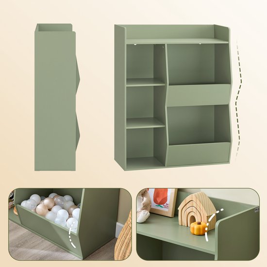 Sobuy Bibliothèque de rangement pour enfants avec 5 compartiments Meuble de rangement étagère pour jouets Bibliothèque porte-revues Vert 80x34x104cm KMB55-K-GR