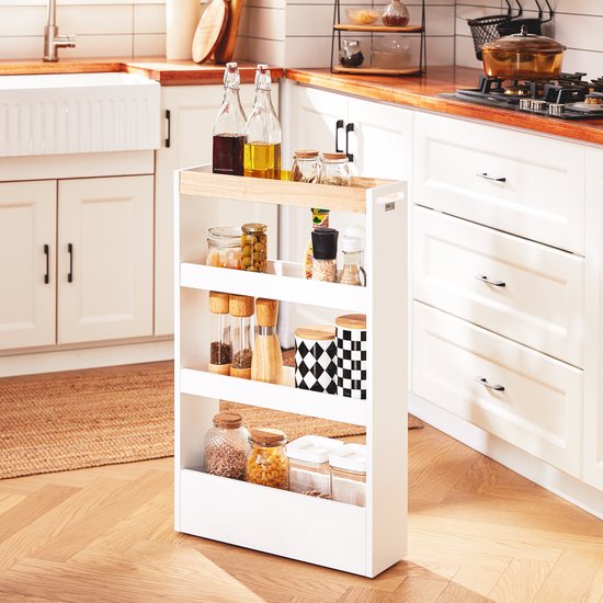 SoBuy NSR12-W Meuble de salle de bain - Meuble de rangement en bois blanc avec roulettes