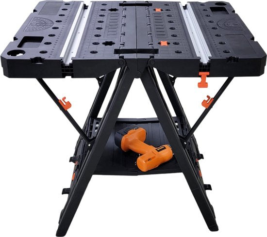 Établi pliant professionnel Aldorr - Table de travail réglable avec capacité de charge de 450 kg - Construction robuste et stable - Compact et léger - Idéal pour scier, percer et divers travaux de bricolage