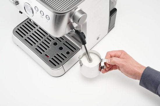 Solis - Machine à espresso avec moulin à grains - réservoir d'eau de 2,6 l & avec mousseur à lait - manomètre et pré-infusion intégrés - pour une qualité de barista à la maison - acier inoxydable argenté