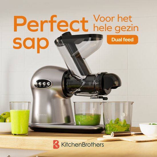 KitchenBrothers Slowjuicer XL - Presse-agrumes - Presse-légumes et fruits - Alimentation 43 mm et 70 mm - 500 ml - Gris
