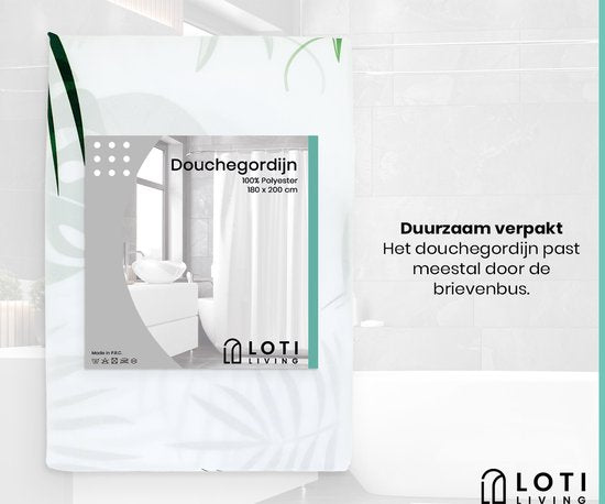 Loti Living Rideau de douche Anti-Moisissure - Feuilles - Anneaux inclus - Imperméable - Polyester - Rideau de douche 180x200 cm
