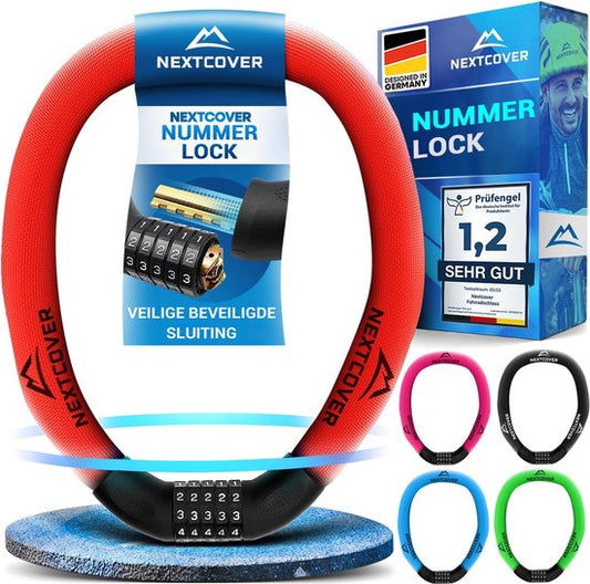 NEXTCOVER® Digit Lock Cadenas pour vélo - L'original - [SAFESECURE] Haute sécurité - Cadenas pour vélo avec code à 5 chiffres, cadenas pour vélo en acier - Cadenas pour vélo parfait pour e-bike - Cadenas pour chaîne Rouge
