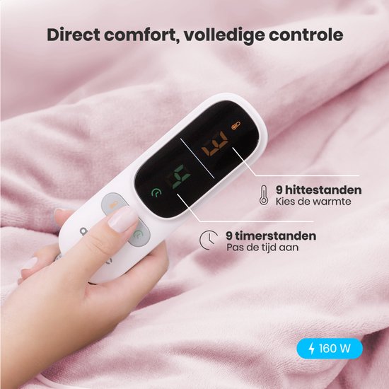 Couverture électrique Auronic - 200x180cm - Couverture chauffante - 2 personnes - Polaire Sherpa - 9 niveaux de chaleur et minuterie - Couverture - Couverture chauffante - Rose