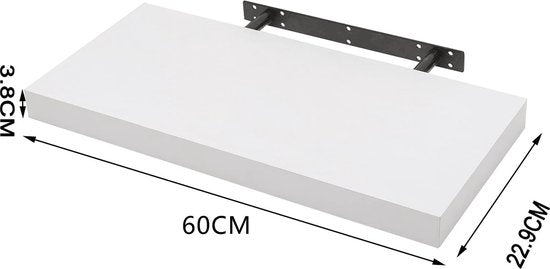 Rootz Etagère murale - Bibliothèque flottante pour la décoration d'intérieur - Organisateur mural en bois blanc - 60x23x3.8cm