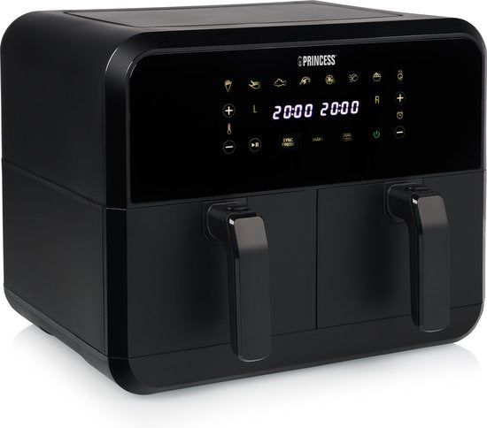 Princess Double Basket Airfryer 182068 - Double Airfryer - 8 litres - 2 paniers - XXL - 8 programmes - 2400W - Double friteuse à air chaud - Ecran tactile - Noir - 80°C à 220°C - Fonction Sync