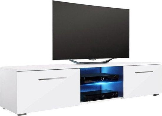 Meuble TV Meuble TV Tenus sans éclairage LED corps blanc façade blanc brillant
