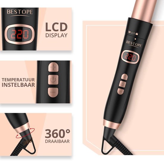 Bestope Fer à boucler 6 en 1 avec accessoires - Fer à boucler en céramique - 13 à 32mm - Rose gold