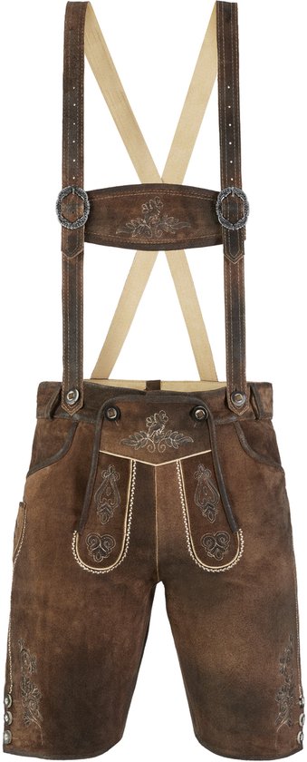Dressforfun Authentique Lederhosen Jonathan court - Avec ceinture et bretelles - Cuir véritable - Marron - 50 - Oktoberfest Dress Man - Costume d'homme - Dress Up - Costume allemand - Costume de carnaval - Gilet de costume - Pantalon traditionnel en cui