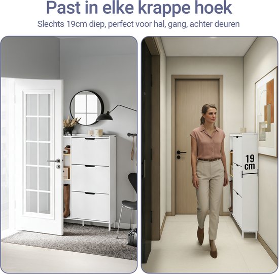 SoBuy FSR209-WN Meuble à chaussures, blanc, compact, rangement pour 9 paires de chaussures, idéal pour les petites pièces et les maisons, MDF + bambou, 90 x 19 x 129,5 cm FSR209-WN