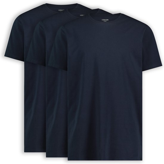 LEBASQ - T-shirt Miles' pour homme - 3 packs - avec col rond - Extra long - Convient comme maillot de corps - Bleu - M - Coton