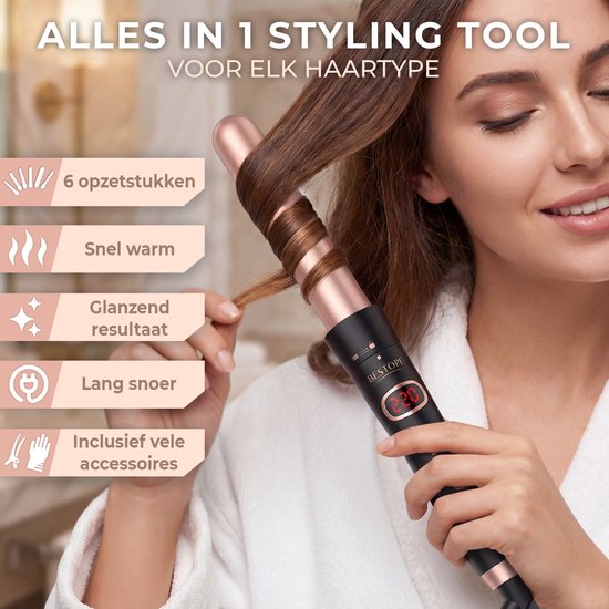 Bestope Fer à boucler 6 en 1 avec accessoires - Fer à boucler en céramique - 13 à 32mm - Rose gold
