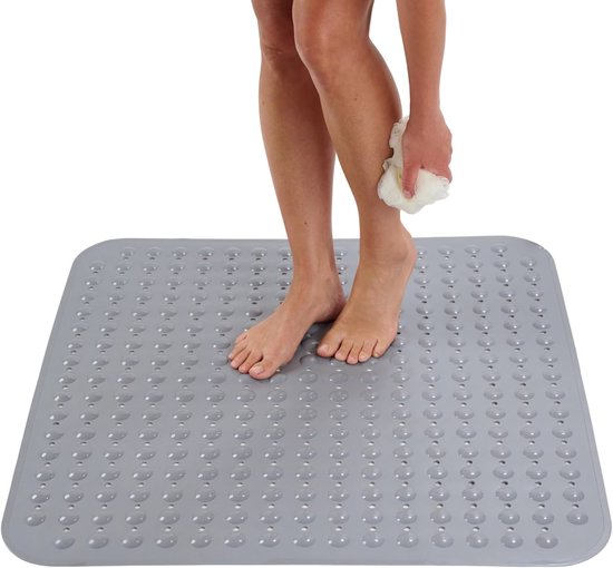 Tapis de douche et de bain Luft - 48 x 48 cm - Antidérapant - Gris - Avec ventouses - Adapté à la salle de bain et à la douche - Sûr et solide