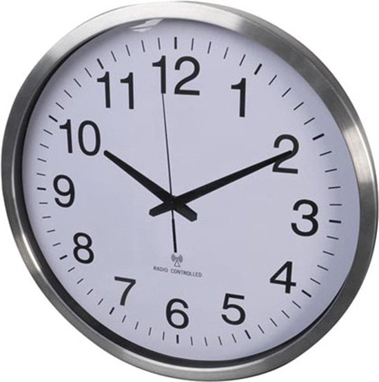 Perel Horloge murale, ronde, analogique, 50 cm, affichage de l'heure radiocommandé (DCF), aluminium, argent