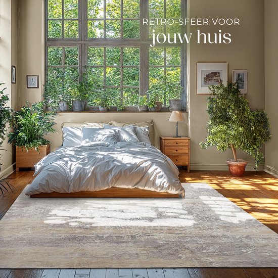 tectake® Tapis design vintage - Dalia - Tapis à poils ras pour le salon, la chambre d'enfant, la chambre à coucher ou le couloir - Lavable - Dim. div. - 200x274cm - beige