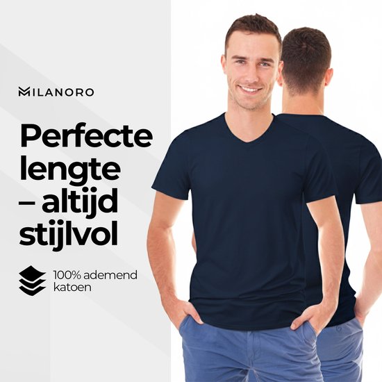 Milanoro - Lot de 4 T-shirts extra longs en coton - Marine - Col rond - S