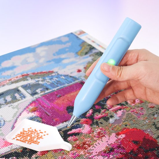 Rubye® - Stylo de peinture électrique pour diamants - Avec technologie d'aspiration - Rechargeable via USB-C - Confortable à utiliser - Pour pierres rondes et carrées - Bleu
