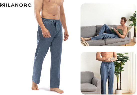 Milanoro - Lot de 2 bas de pyjama en coton pour homme - Anthracite/Noir et blanc à carreaux - XL