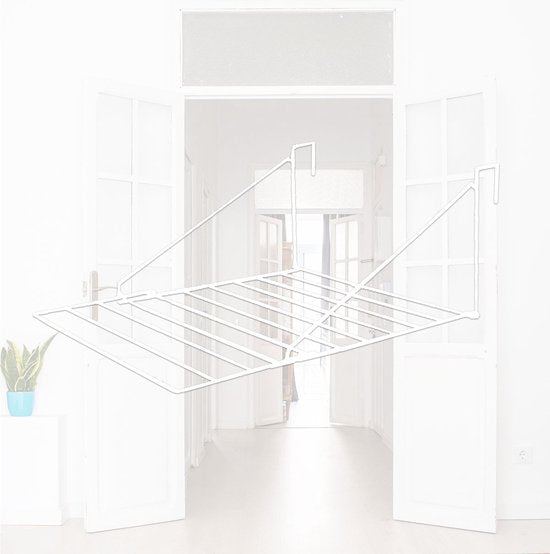 BRASQ Portoir à linge suspendu blanc - 5 mètres - Portoir à linge pour porte et balcon - Portoir à linge pliable - Portoir à linge mural - Portoir à linge suspendu - 53x71x27 cm