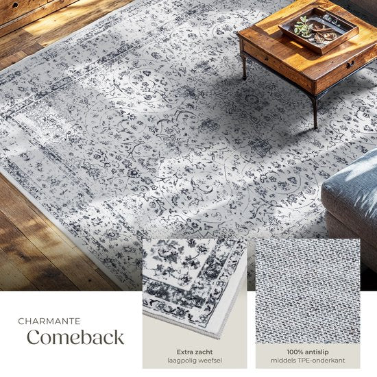 tectake - Tapis design vintage - tapis à poils ras - Aliya - 240cm x 340cm - gris