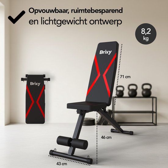 Brixy Fitness Halter Bench - Banc d'exercice - Jusqu'à 300KG - Banc de musculation - Banc d'exercice - Réglable - Pliable - Noir