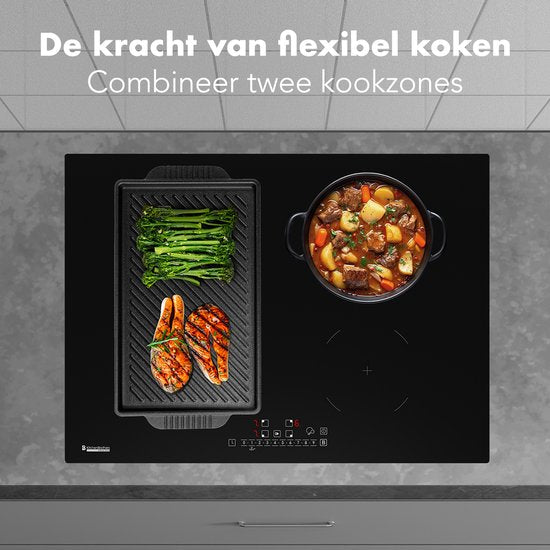 KitchenBrothers - Table de cuisson à induction encastrable - 70 cm - 4 zones de cuisson (2800W par zone) - Flex Zone & Turbo Boost - Verre & Céramique - Noir