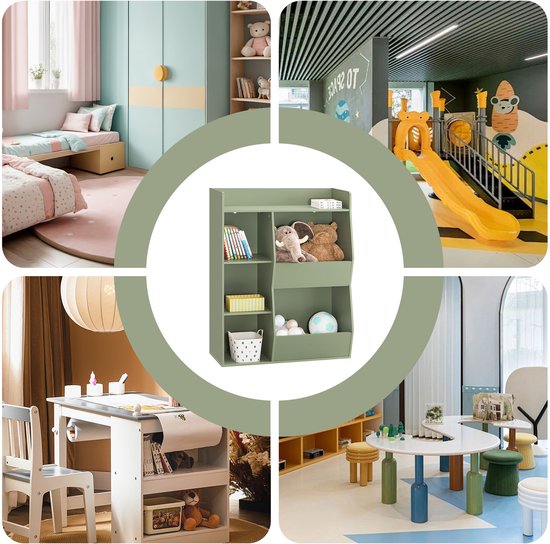 Sobuy Bibliothèque de rangement pour enfants avec 5 compartiments Meuble de rangement étagère pour jouets Bibliothèque porte-revues Vert 80x34x104cm KMB55-K-GR