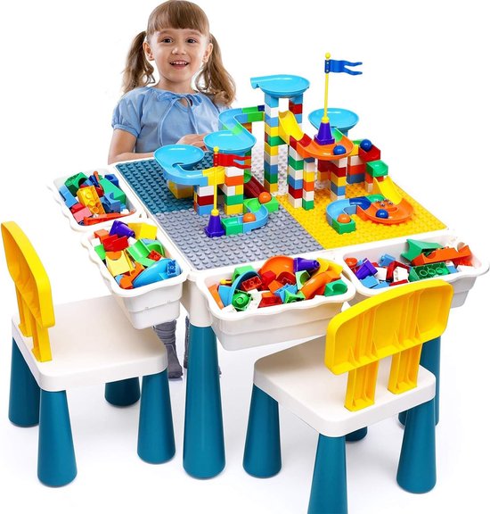 Qwali Table de jeux pour enfants avec chaises - Convient pour duplo, eau et sable - Activités - Set - Table à dessin - Pour garçons et filles - Pour tout-petits - Table de jeux - Bureau - Enfants - Table - Meubles