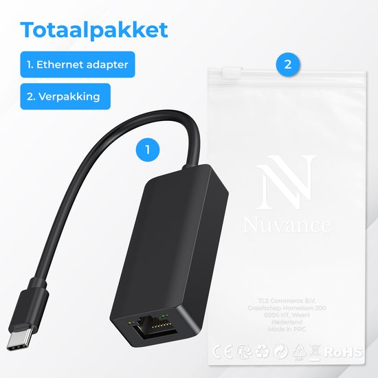 Nuvance Ethernet Adapter - USB C - 1000 Mbps - USB C to Ethernet - Internet - Network - Lan - Adapter