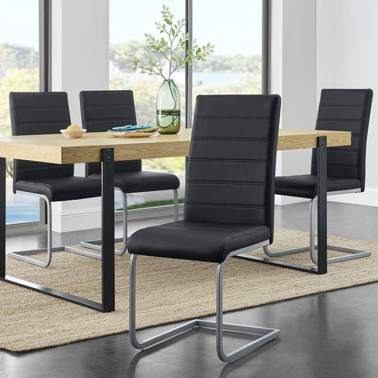 2 Chaises de salle à manger / chaise - Vegas - Cuir synthétique - Noir