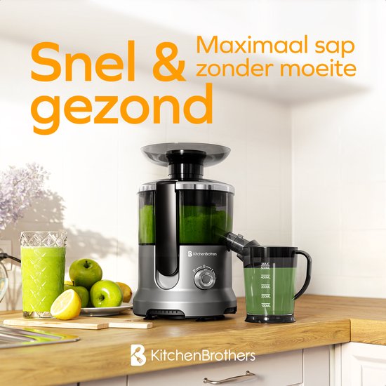 KitchenBrothers Extracteur de jus - Pour légumes et fruits - Extracteur de jus - Avec récipient à pulpe - 500ml - 600W - Argent/Gris