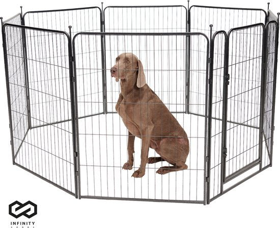 Infinity Goods Parc à chiens - Parc à chiots - 8 panneaux - 100 x 80 CM - pliable - avec porte - acier - noir