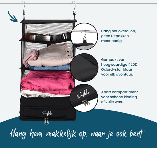 Cubes d'emballage suspendus - pliables - 4 compartiments - Organiseur de valise - Sunflake