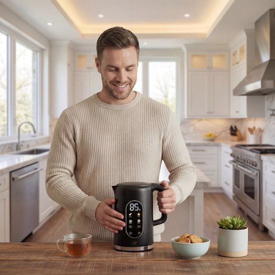 JAP Appliances Aquanova - Bouilloire (1,7 litre) avec contrôle de la température - Fonction maintien au chaud - 40°C pour les aliments pour bébés - Noir