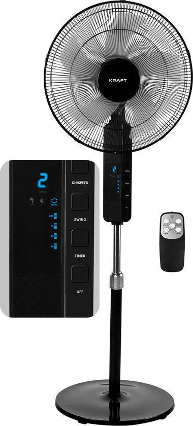 KRAFT Ventilateur sur pied - Ventilateur sur pied - Réglable en hauteur - Ecran LED - Ventilateur de sol - Noir